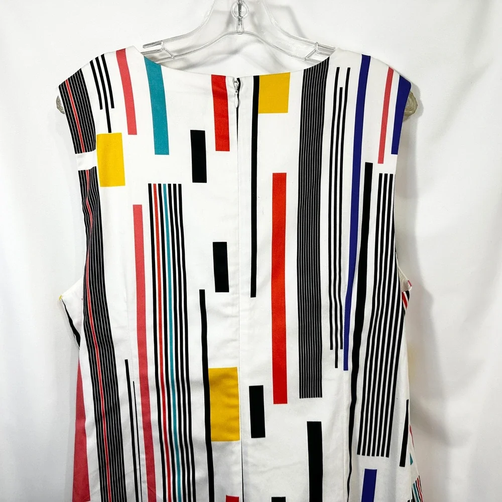 ASHRO Plus Size 20W Dress Sleeveless Colorful Striped‎ Sheath White Career 1683